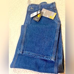NWT Carhartt FR Signature Flame Denim Dungaree Blue Jeans FRB13-DNM Men 34x30.